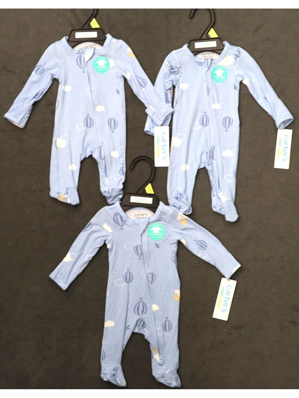 Carter's Child of Mine Preemie 0M Blue Hot Air Balloon Sleeper Pajamas 3-Pack